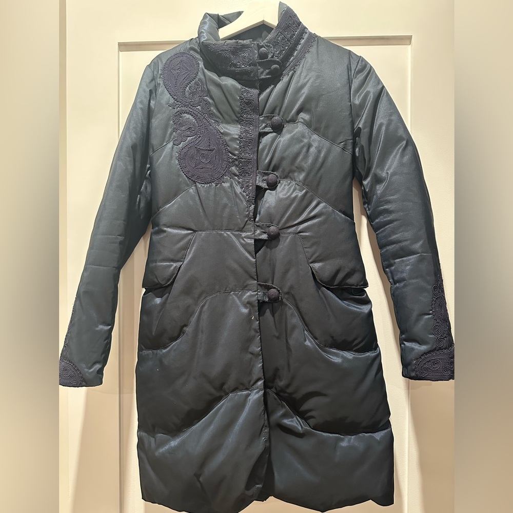 Ermanno Cervino Midnight Blue w/black embroidery Puffer Coat